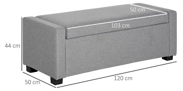 HOMCOM Panca Fondoletto con Vano Contenitore, Cassapanca di Design, Panca Imbottita in Tessuto Grigio, 120x50x44cm