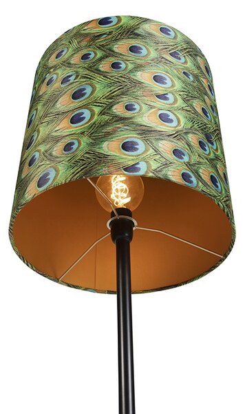 Lampada da terra nera con paralume in velluto pavone oro 40 cm - Simplo