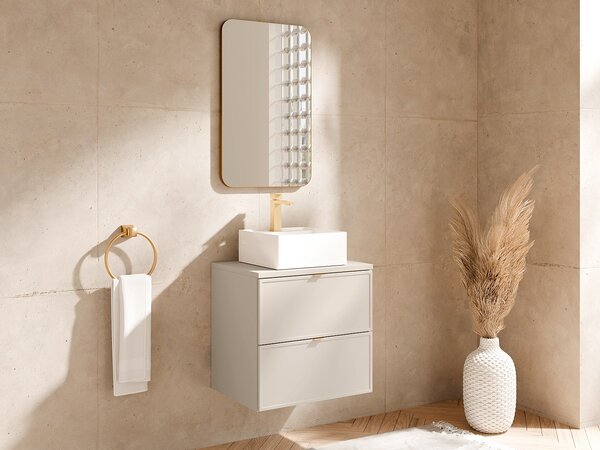 Mobile bagno sospeso con lavabo da appoggio quadrato Beige 60 cm - ONDIL