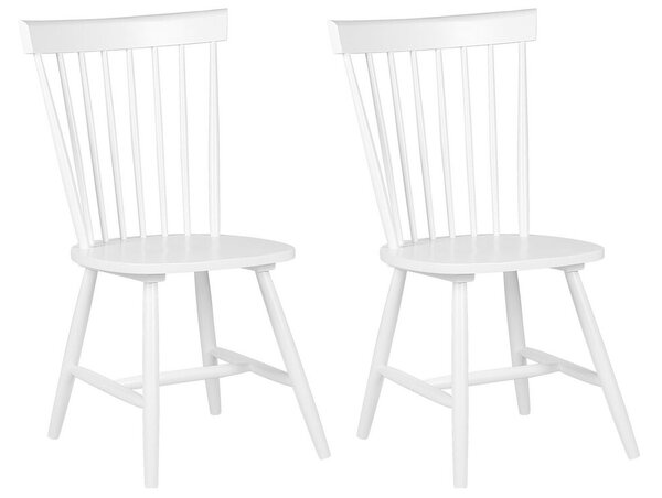 Set di 2 sedie da pranzo in legno di gomma bianco rustico vintage con schienale alto dipinto da soggiorno Beliani