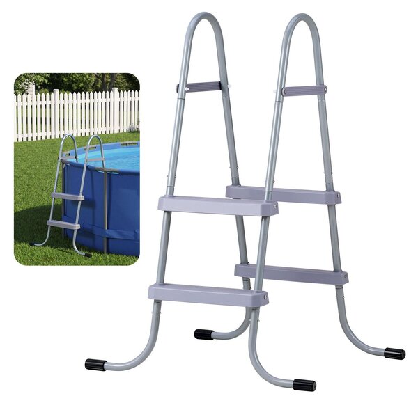 Scala per piscine fuori terra - Scala di sicurezza e di accesso con telaio a A - Acciaio al carbonio - Portata 136 kg - Per piscine con profondità fino a 84 cm - 2 gradini antiscivolo - Grigio