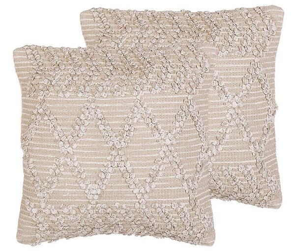 Set di 2 cuscini stile boho beige cotone motivo geometrico 45 x 45 cm accessori soggiorno Beliani