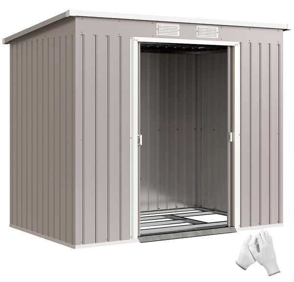 Outsunny Casetta da Giardino con Tetto Inclinato, 2 Ingressi e Prese d'Aria, Capanno Attrezzi in Acciaio Zincato, 213x130x172 cm, Grigio | Aosom Italy