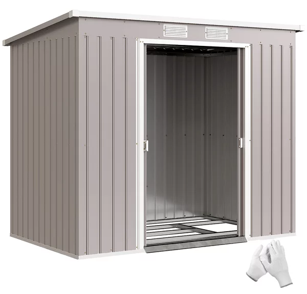 Outsunny Casetta da Giardino con Tetto Inclinato, 2 Ingressi e Prese d'Aria, Capanno Attrezzi in Acciaio Zincato, 213x130x172 cm, Grigio | Aosom Italy