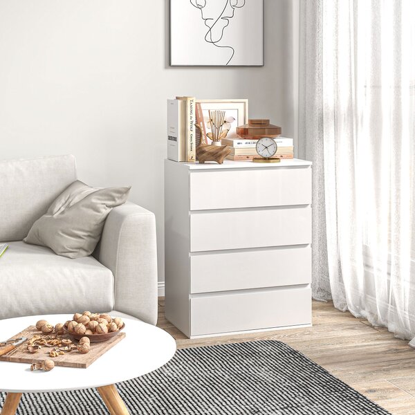HOMCOM Cassettiera con 4 Cassetti in Legno con Guide in Metallo e Maniglie Scanalate per Camera da Letto, 60x40x80 cm, Bianco | Aosom Italy