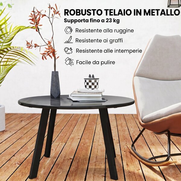 Outsunny Tavolino da Giardino Rotondo in stile Industriale con Piedini Antiscivolo, in Metallo, Ø70x42 cm, Nero