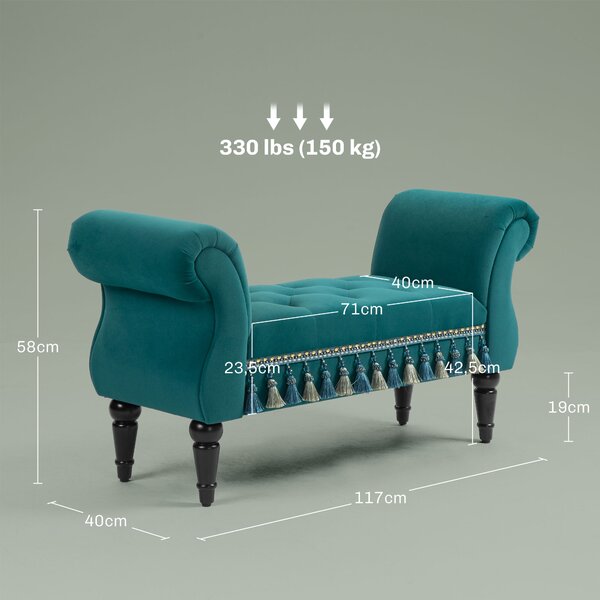 HOMCOM Poltrona Imbottita, Sitzbank, Design Vintage, fino a 150 kg, 117x40x58 cm, Verde