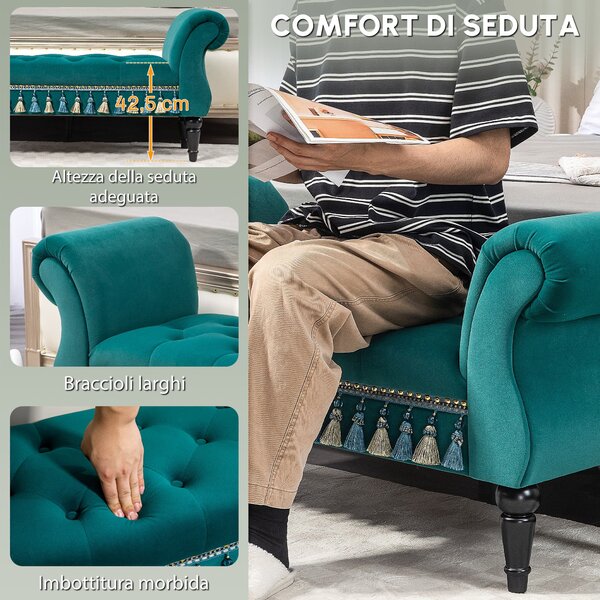 HOMCOM Poltrona Imbottita, Sitzbank, Design Vintage, fino a 150 kg, 117x40x58 cm, Verde