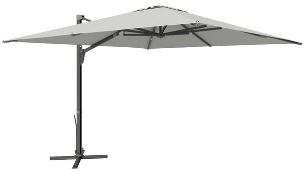 Outsunny Ombrellone a Sbalzo con Manovella e Base a Croce, in Poliestere, Alluminio e Metallo, 365x297x256 cm, Grigio Chiaro