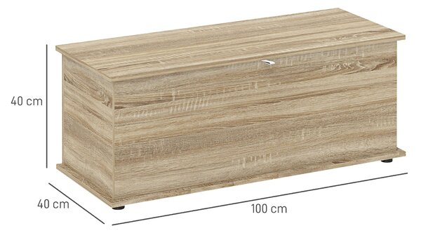 HOMCOM Cassapanca, panca da stoccaggio con coperchio ribaltabile e cerniere di sicurezza, 100 x 40 x 40 cm, naturale | Aosom Italy
