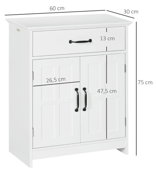 Kleankin Mobile Salle de Bain, Armadio Salle de Bain in Piedi con Doppia Porta, Cassetto e Ripiano Regolabile, 60x30x75cm, Bianco | Aosom Italy