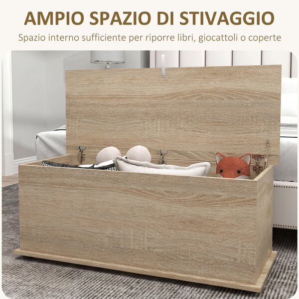 HOMCOM Cassapanca, panca da stoccaggio con coperchio ribaltabile e cerniere di sicurezza, 100 x 40 x 40 cm, naturale | Aosom Italy