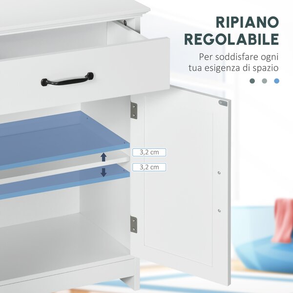 Kleankin Mobile Salle de Bain, Armadio Salle de Bain in Piedi con Doppia Porta, Cassetto e Ripiano Regolabile, 60x30x75cm, Bianco | Aosom Italy