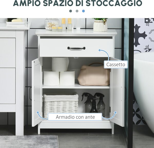 Kleankin Mobile Salle de Bain, Armadio Salle de Bain in Piedi con Doppia Porta, Cassetto e Ripiano Regolabile, 60x30x75cm, Bianco | Aosom Italy