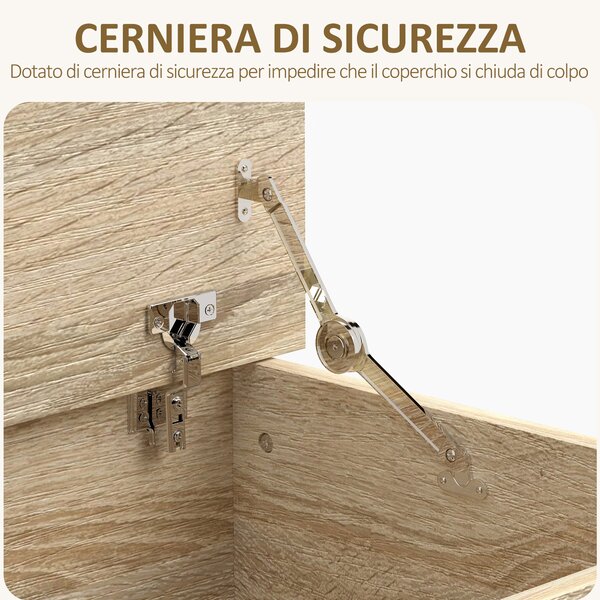 HOMCOM Cassapanca, panca da stoccaggio con coperchio ribaltabile e cerniere di sicurezza, 100 x 40 x 40 cm, naturale | Aosom Italy