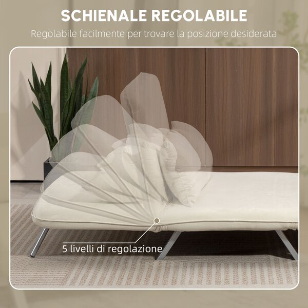 HOMCOM Divano letto 2 posti con schienale regolabile e 2 cuscini, rivestimento in tessuto effetto scamosciato, Beige | Aosom Italy