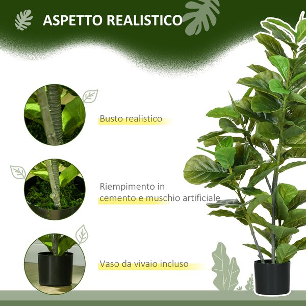 HOMCOM Ficus artificiale, con 90 foglie e vaso per soggiorno, 110 cm, Verde | Aosom Italy