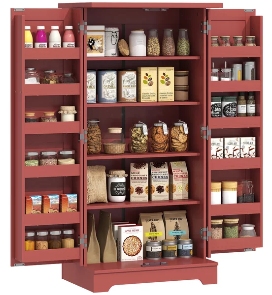 HOMCOM Armadio a 5 livelli da Cucina con Ante e Ripiani Regolabili in Effetto legno, 60x40x120 cm, Rosso | Aosom Italy