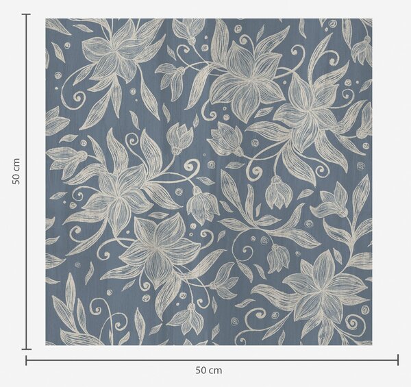 Carta da parati Fiori lineari color crema su sfondo blu, delicati riccioli, Parati fiori e piante classici, a00630 : Uwalls.it