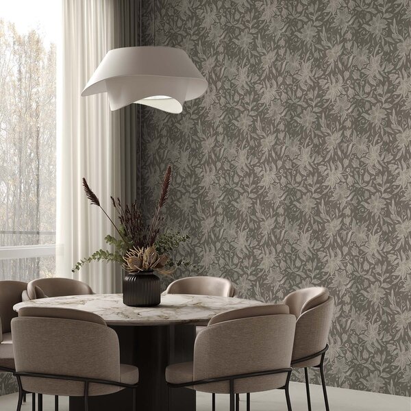 Carta da parati Fiori lineari leggeri, volute decorative, Parati fiori e piante classici, a00630v1 : Uwalls.it