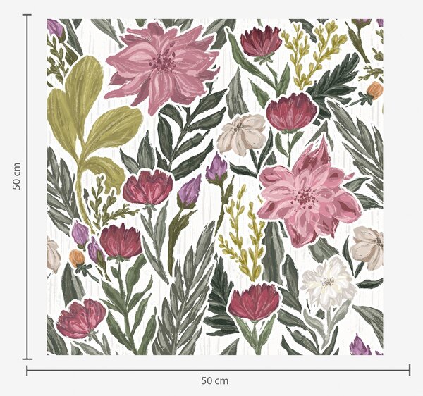 Carta da parati Fiori rosa intenso e crema su sfondo bianco, texture impastata, Parati fiori e piante classici, a00629v1 : Uwalls.it