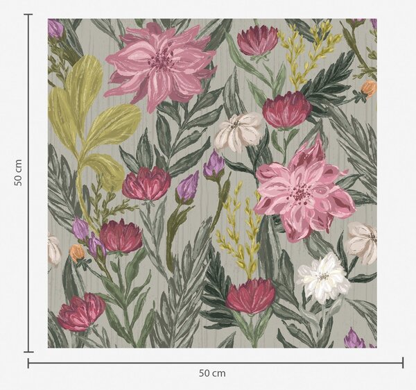 Carta da parati Fiori rosa intenso e crema su sfondo grigio, texture impastata, Parati fiori e piante classici, a00629 : Uwalls.it