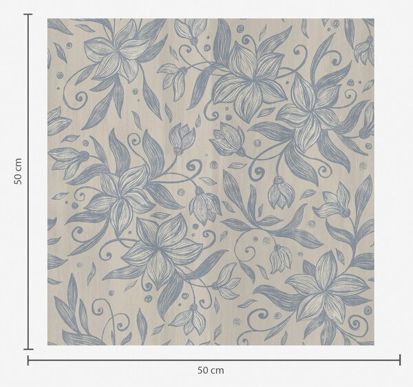 Carta da parati Motivo floreale lineare blu su beige caldo, Parati fiori e piante classici, a00630v2 : Uwalls.it