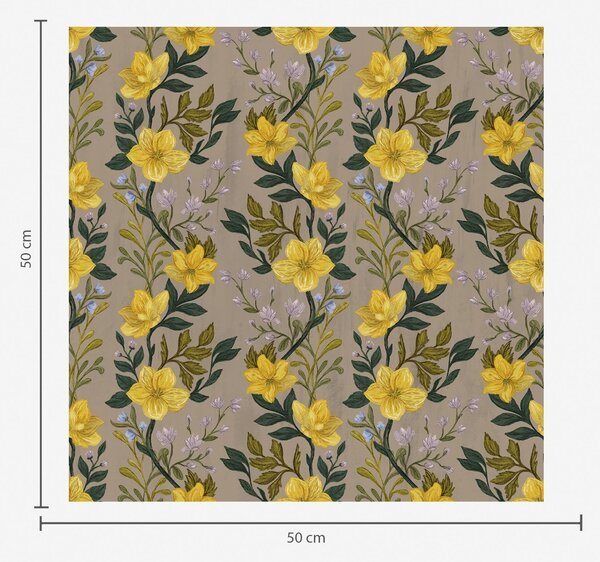 Carta da parati Fiori gialli in ghirlande verticali su sfondo tortora, Parati fiori e piante classici, a00632v1 : Uwalls.it