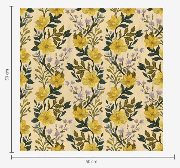 Carta da parati Fiori gialli in ghirlande verticali su sfondo color crema, Parati fiori e piante classici, a00632 : Uwalls.it