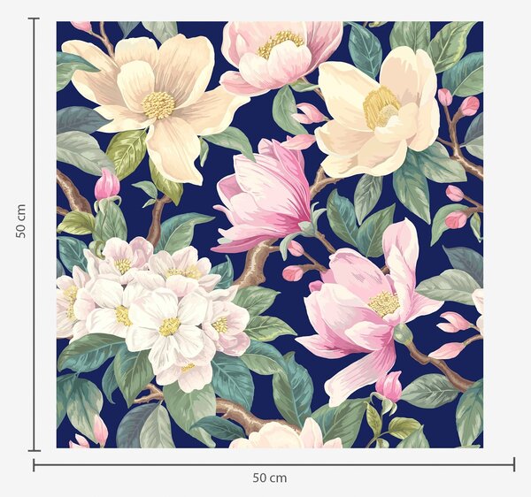 Carta da parati Magnolie e boccioli su uno sfondo blu navy intenso, Parati fiori e piante classici, a00644v1 : Uwalls.it