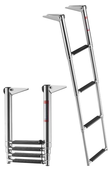 Scala per imbarcazioni, scala di accesso - Scala telescopica di poppa, 4 gradini - Estendibile - Gradini antiscivolo - Capacità di carico: 408 kg - Acciaio inossidabile 304 - Adatta per barche, pontili, moli, piscine - Argento