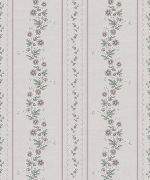 Carta da parati Delicate strisce con fiori di lavanda, vintage, Parati fiori e piante classici, a00671 : Uwalls.it