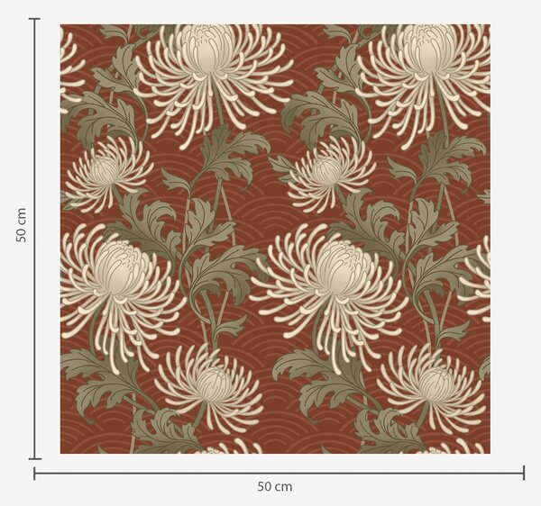 Carta da parati Crisantemi color crema su sfondo terracotta, stile asiatico, Parati fiori e piante classici, a00693 : Uwalls.it