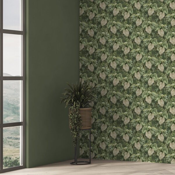 Carta da parati Foglie rigogliose di filodendro nei toni del verde e, Parati natura classici, Parati natura foglie classici, a00695 : Uwalls.it