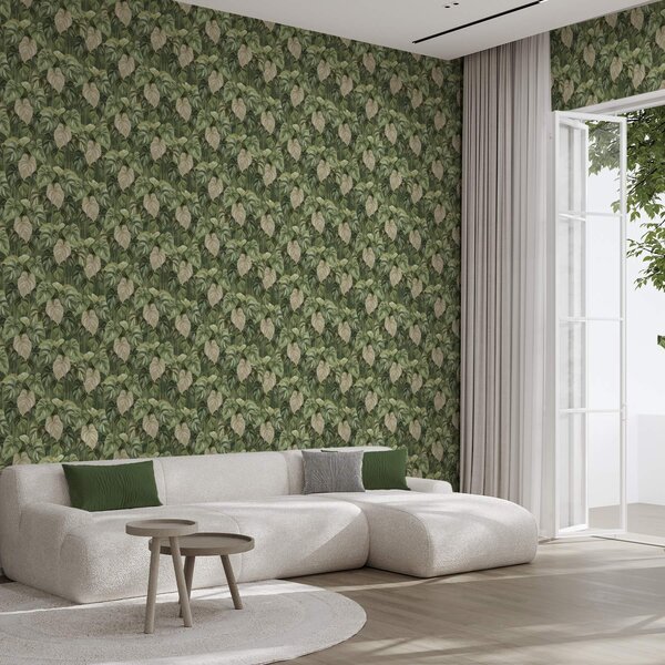 Carta da parati Foglie rigogliose di filodendro nei toni del verde e, Parati natura classici, Parati natura foglie classici, a00695 : Uwalls.it