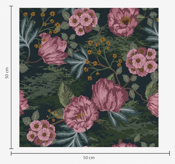 Carta da parati Flora scura con fiori e foglie rosa, sfondo intenso, Parati fiori e piante classici, a00724 : Uwalls.it
