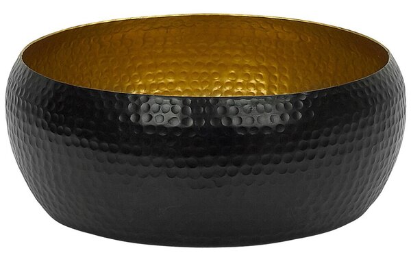 Ciotola decorativa in metallo Nero e dorato rotondo con motivo a nido d'ape Home Decor Accessorio Glam Design Beliani