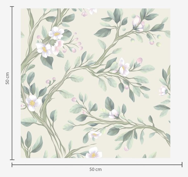 Carta da parati Delicati rami in fiore su sfondo color crema, colori pastello, Parati fiori e piante classici, a00793 : Uwalls.it