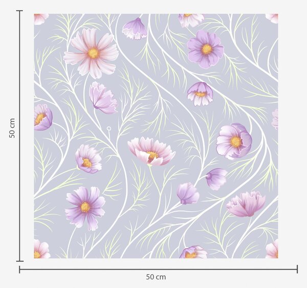Carta da parati Cosmos rosa e steli sottili su sfondo grigio, Parati fiori e piante classici, a00791 : Uwalls.it