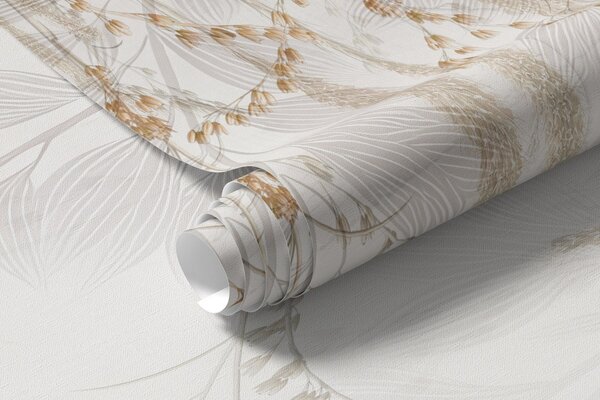 Carta da parati Foglie e rami leggeri sospesi nei toni del beige, Carta da parati Natura, Carta da parati Foglie, w09433 : Uwalls.it