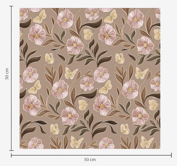 Carta da parati Fiori rosa e farfalle su uno sfondo marrone caldo, Parati fiori e piante classici, a00633v1 : Uwalls.it