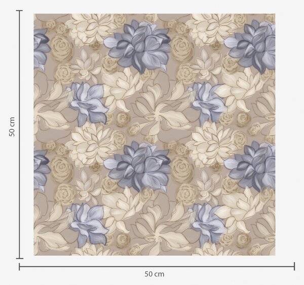 Carta da parati Fiori color crema e blu su uno sfondo beige caldo, Parati fiori e piante classici, a00634v1 : Uwalls.it