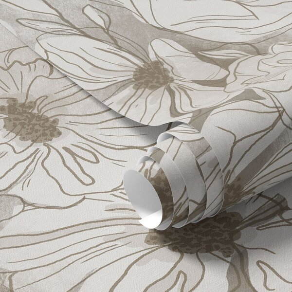 Carta da parati Fiori lineari in una palette monocromatica beige-grigio, Parati fiori e piante classici, a00636 : Uwalls.it