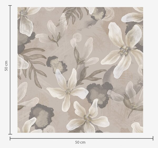 Carta da parati Grandi fiori beige con macchie astratte acquerellate, Parati fiori e piante classici, a00635 : Uwalls.it