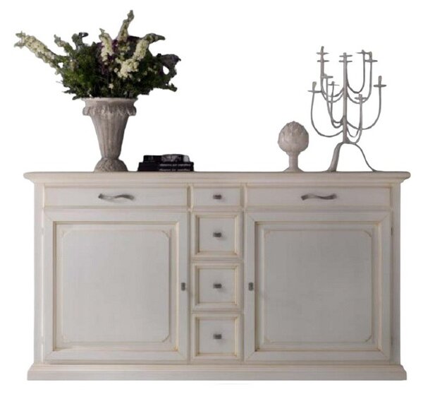 MOBILI 2G - MADIA CREDENZA SHABBY IN LEGNO MASSELLO 2 PORTE BIANCO L.202  P.52 H.110