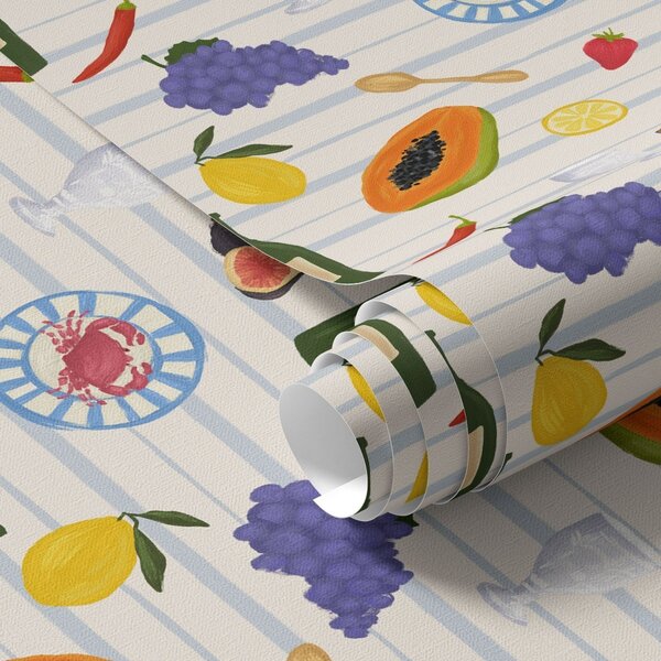 Carta da parati Stampa da cucina con frutta, bicchieri e piatti, Parati classici Cibo e bevande, a00638 : Uwalls.it