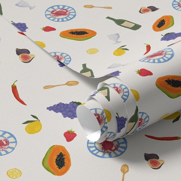 Carta da parati Frutta, vino e spezie disposti su uno sfondo chiaro, Parati classici Cibo e bevande, a00639 : Uwalls.it