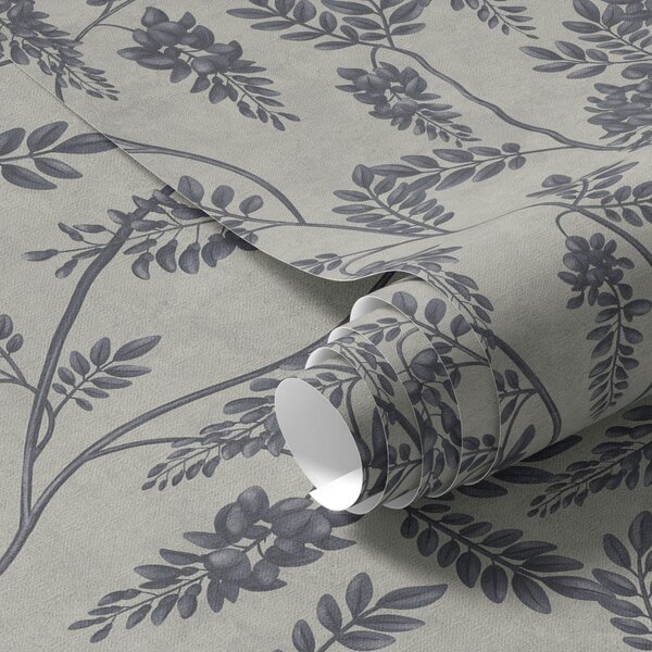 Carta da parati Rami con fiori scuri su sfondo grigio-beige, Parati fiori e piante classici, a00672 : Uwalls.it