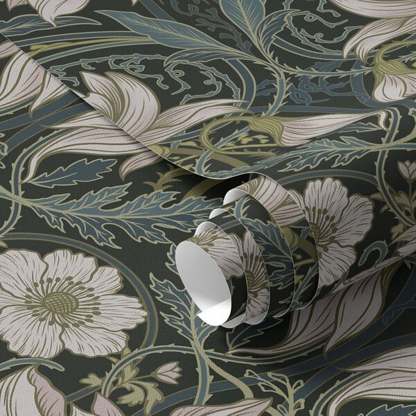 Carta da parati Composizione Art Nouveau con gigli su sfondo scuro, Parati fiori e piante classici, a00696 : Uwalls.it