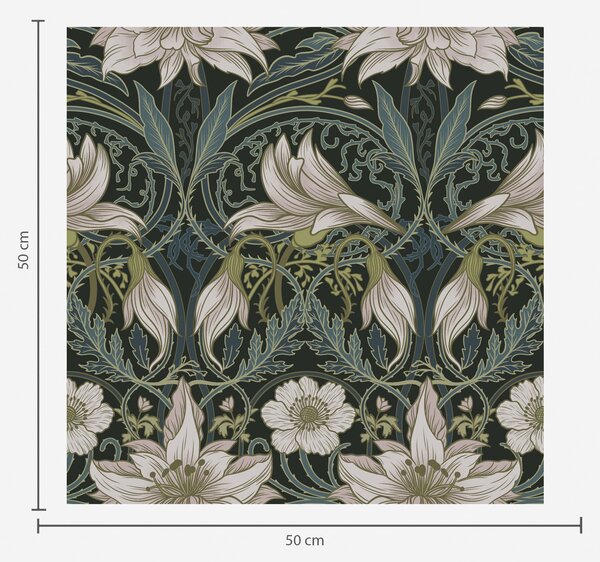 Carta da parati Composizione Art Nouveau con gigli su sfondo scuro, Parati fiori e piante classici, a00696 : Uwalls.it